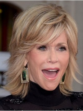 Jane Fonda Fluffy Medium Straight Human Hair Caple...