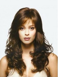 Long Wavy Lace Front Remy Human Hair Wigs With Bangs 20 Inches