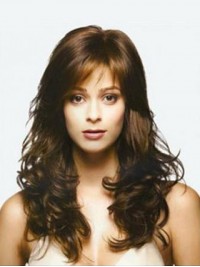 Long Wavy Lace Front Remy Human Hair Wigs With Bangs 20 Inches