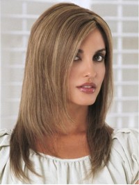 Long Straight Capless Remy Human Hair Wigs With Sid Bangs 18 Inches