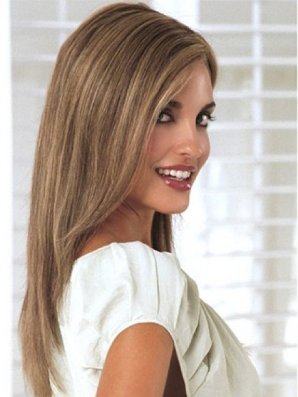 Long Straight Capless Remy Human Hair Wigs With Sid Bangs 18 Inches