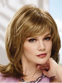Layered Shoulder Length Straight Capless Human Hair Wig With Bangs 14 Inches