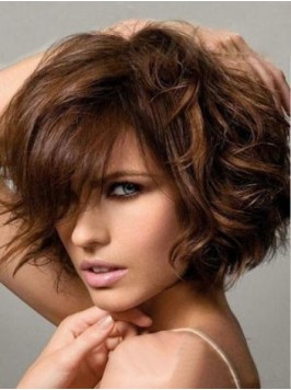 Brown Layered Chin Length Wavy Human Hair Capless ...