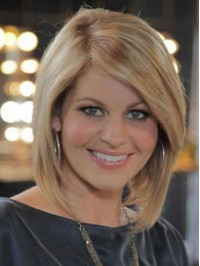 Blonde Bob Style Human Hair Capless Wigs With Side Bangs 12 Inches