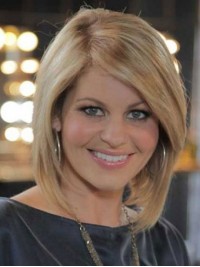 Blonde Bob Style Human Hair Capless Wigs With Side Bangs 12 Inches