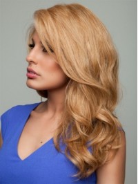 Blonde Long Wavy Human Hair Lace Front Wigs With Sid Bangs 22 Inches