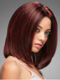 Claret Bob Style Central Parting Straight Lace Front Human Hair Wigs 14 Inches