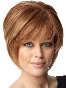 Yellowish Brown Chin Length Human Hair Short Caple...