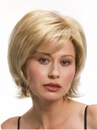 Blonde Chin Length Straight Capless Human Hair Wigs With Bangs 8 Inches
