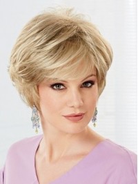 Short Blonde Wavy Capless Human Hair Wigs With Bangs 6 Inches