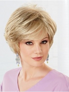 Short Blonde Wavy Capless Human Hair Wigs With Ban...