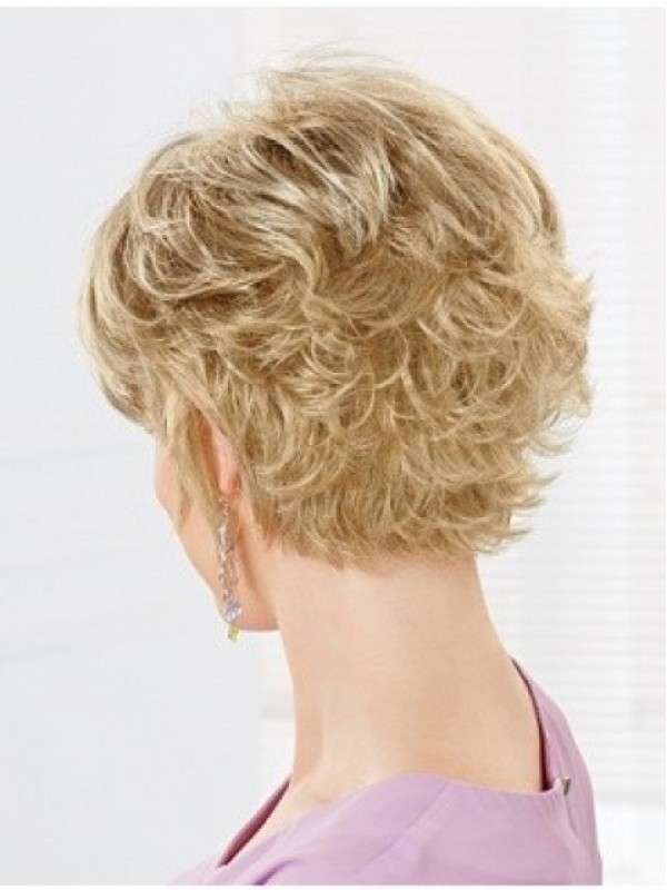 Short Blonde Wavy Capless Human Hair Wigs With Bangs 6 Inches