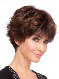 Brown Boy Cut Full Lace Remy Human Hair Wigs With Bangs 6 Inches