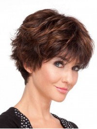 Brown Boy Cut Full Lace Remy Human Hair Wigs With Bangs 6 Inches
