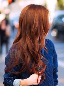 Orange Lace Front Wavy Long Human Hair Wigs 24 Inc...