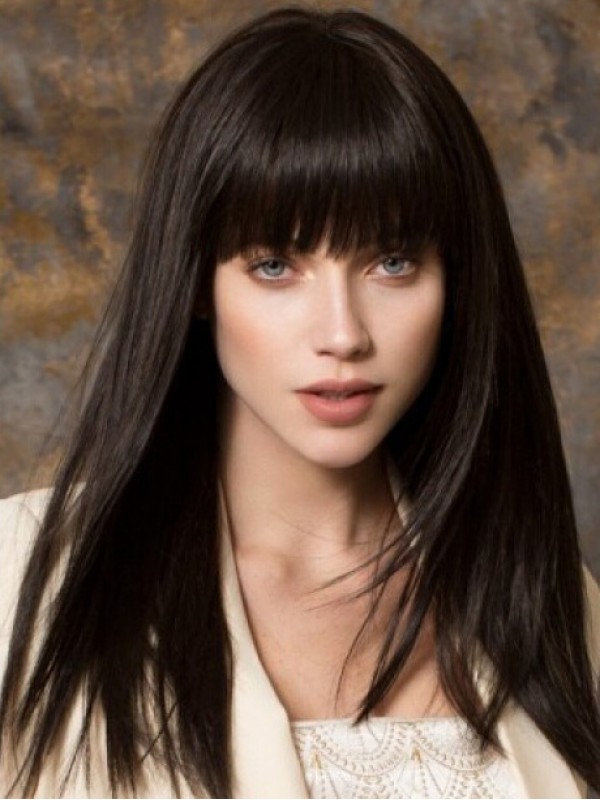 Long Black Straight Capless Hair Wigs With Bangs 18 Inches