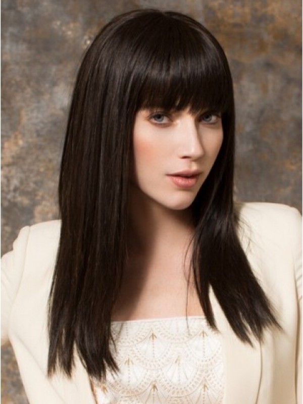 Long Black Straight Capless Hair Wigs With Bangs 18 Inches