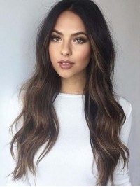 Central Parting Long Two-Tones Wavy Lace Front Human Hair Wigs 26 Inches