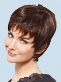 Boy Cut Capless Short Straight Capless Human Hair Wigs With Bangs 6 Inches