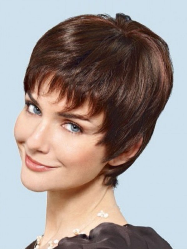 Boy Cut Capless Short Straight Capless Human Hair Wigs With Bangs 6 Inches