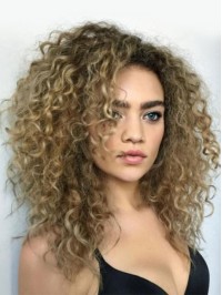 Flaxen Long Curly Capless Human Hair Wigs 22 Inches