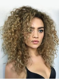 Flaxen Long Curly Capless Human Hair Wigs 22 Inches
