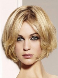 Central Parting Layered Blonde Wavy Lace Front Remy Human Hair Wigs 10 Inches