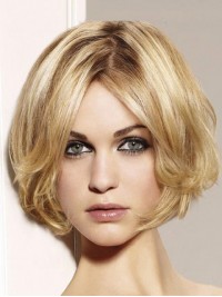 Central Parting Layered Blonde Wavy Lace Front Remy Human Hair Wigs 10 Inches