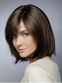 Bob Style Short Remy Human Hair Straight Capless Wigs With Bangs 12 Inches