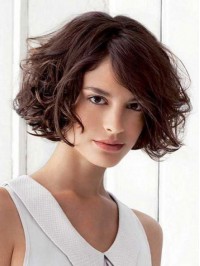 Auburn Bob Style Curly Remy Human Hair Wig With Side Bangs 8 Inches