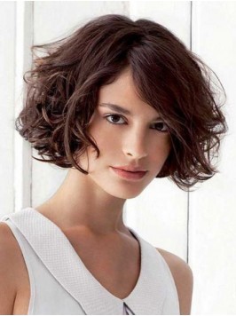 Auburn Bob Style Curly Remy Human Hair Wig With Si...