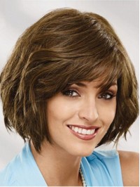 Flaxen Bob Style Short Straight Capless Human Hair Wigs With Bangs 10 Inches