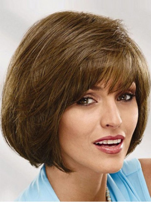 Flaxen Bob Style Short Straight Capless Human Hair Wigs With Bangs 10 Inches