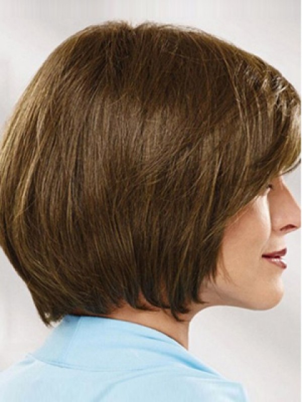 Flaxen Bob Style Short Straight Capless Human Hair Wigs With Bangs 10 Inches