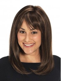 Long Straight Capless Human Hair Wigs With Bangs 16 Inches