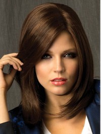 Brown Straight Medium Smooth Capless Remy Human Hair Wigs