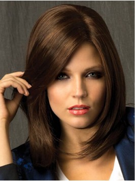 Brown Straight Medium Smooth Capless Remy Human Ha...