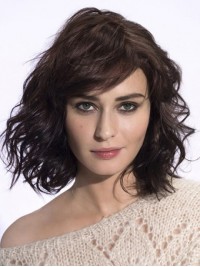 Wavy Bob Style Capless Remy Human Hair Wigs With Bangs 14 Inches