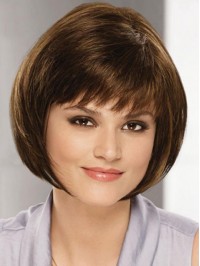 Short Layered Straight Capless Human Hair Wigs With Bangs 8 Inches