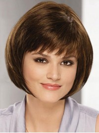 Short Layered Straight Capless Human Hair Wigs With Bangs 8 Inches