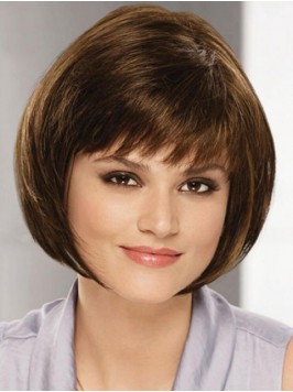 Short Layered Straight Capless Human Hair Wigs Wit...