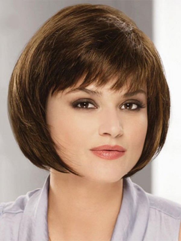 Short Layered Straight Capless Human Hair Wigs With Bangs 8 Inches