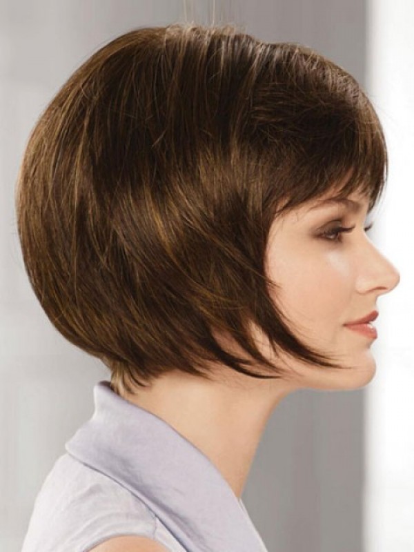Short Layered Straight Capless Human Hair Wigs With Bangs 8 Inches