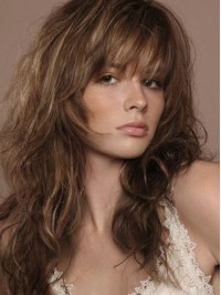 Layered Long Loose Wave Capless Human Hair Wigs With Bangs 18 Inches