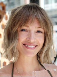Bob Style Wavy Short Lace Front Wavy Human Hair Wigs With Bangs 12 Inches