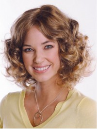 Blonde Central Parting Medium Curly Capless Remy Human Hair Wigs 12 Inches