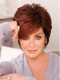 Claret Short Straight Lace Front Human Hair Wigs With Bangs 8 Inches