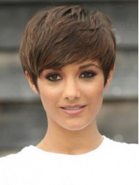 Short Straight Capless Remy Human Hair Wigs With Bangs 6 Inches