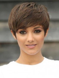 Short Straight Capless Remy Human Hair Wigs With Bangs 6 Inches