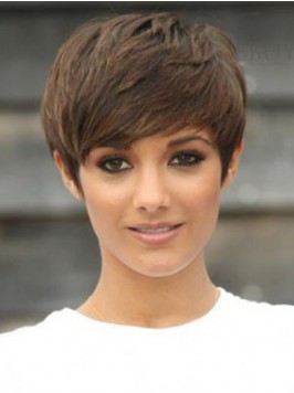 Short Straight Capless Remy Human Hair Wigs With B...